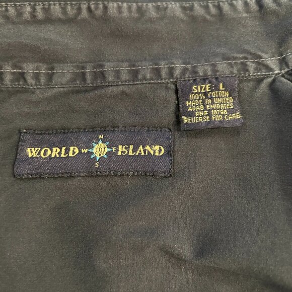 Vtg World Island 2 pocket Men's Button Up Short Sleeve Shirt Sz L - Picture 3 of 6